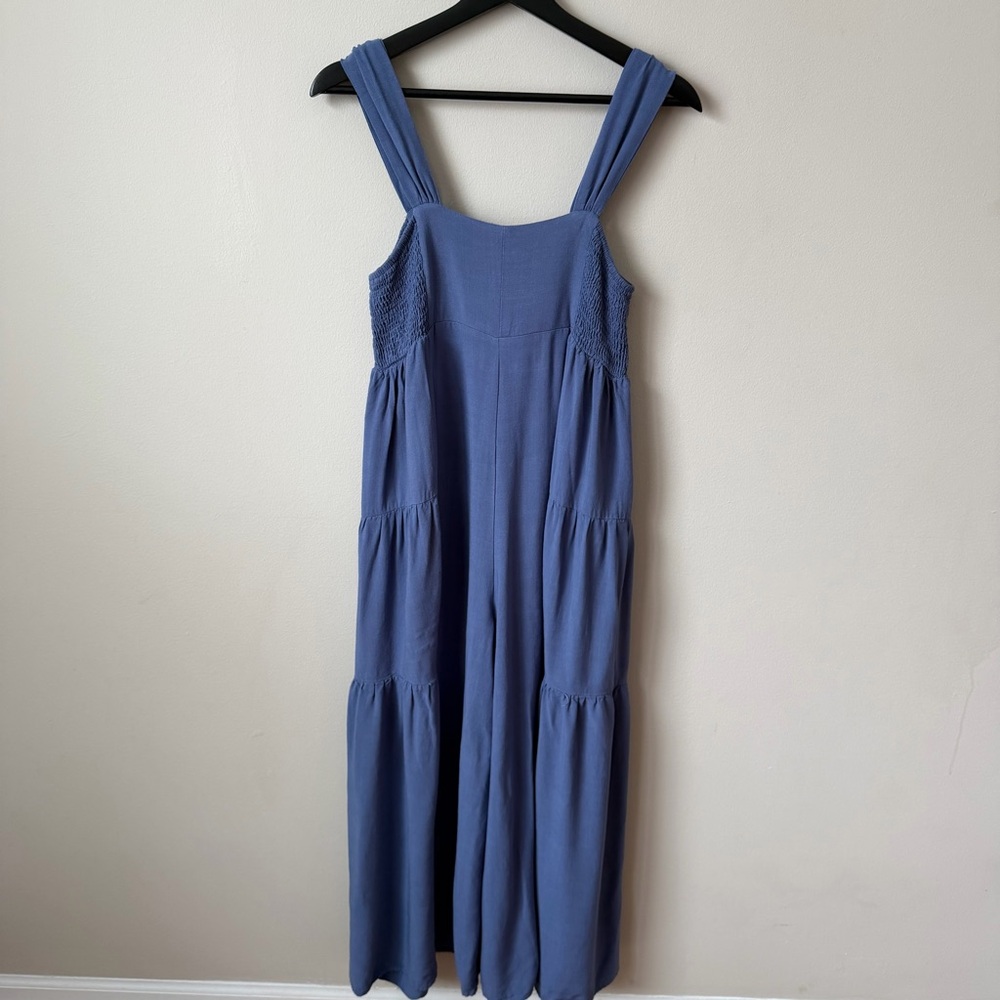 Women's V ery J Blue Sleeveless Wide Leg Square Neck Smocked Jumpsuit Size M - Picture 9 of 16